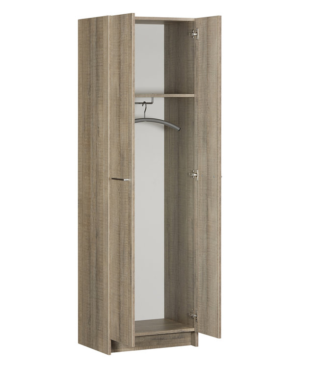 BEUK Kledingkast 2 Deurs - 180 x 54 x 42cm - Donker Grijs Hout - Bavel (Nederlands Product)