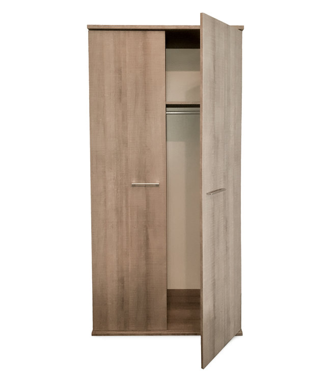 BEUK Kledingkast 2 Deurs - 187 x 83 x 54cm - Donker Grijs Hout - Bavel (Nederlands Product)