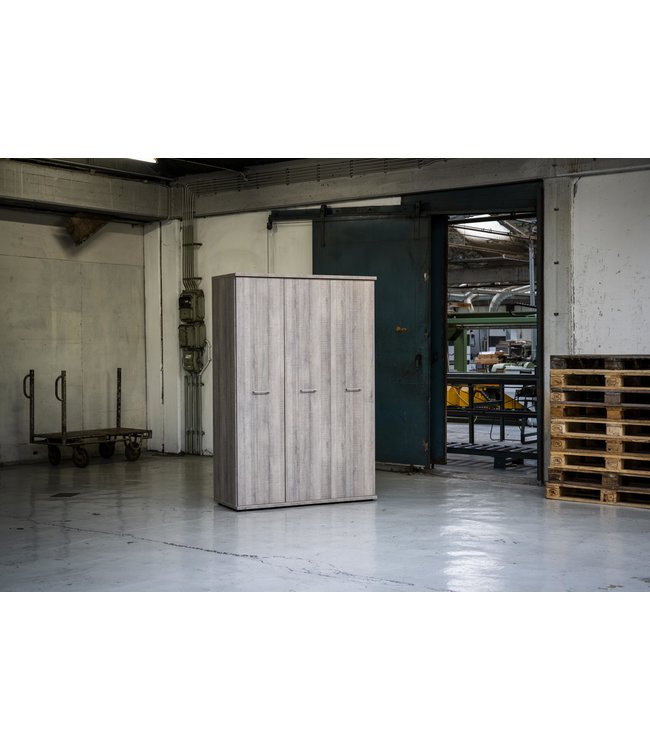 BEUK Kledingkast 3 Deurs – 200 x 134 x 58cm - Donker Grijs Hout -  Bavel (Nederlands Product)