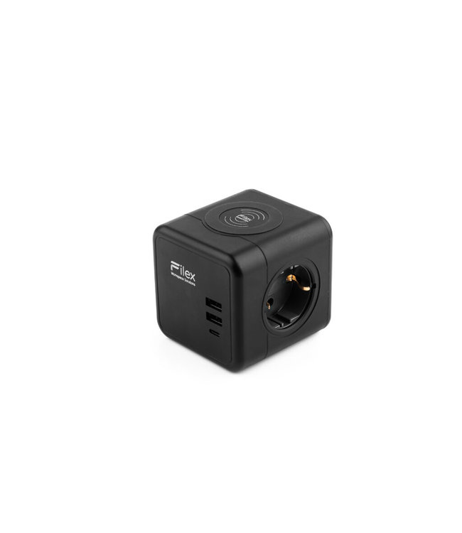 Filex Filex Power Qi - 3x stroom - 2x usb - 1x usb-C - draadloos opladen - zwart (Nederlands Product)