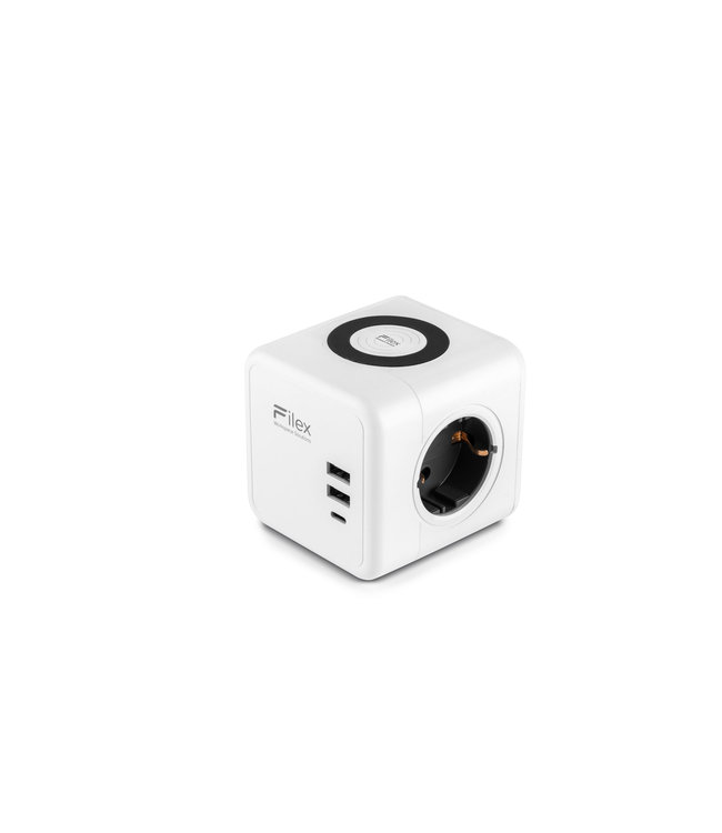 Filex Filex Power Qi - 3x stroom - 2x usb - 1x usb-C - draadloos opladen - wit (Nederlands Product)