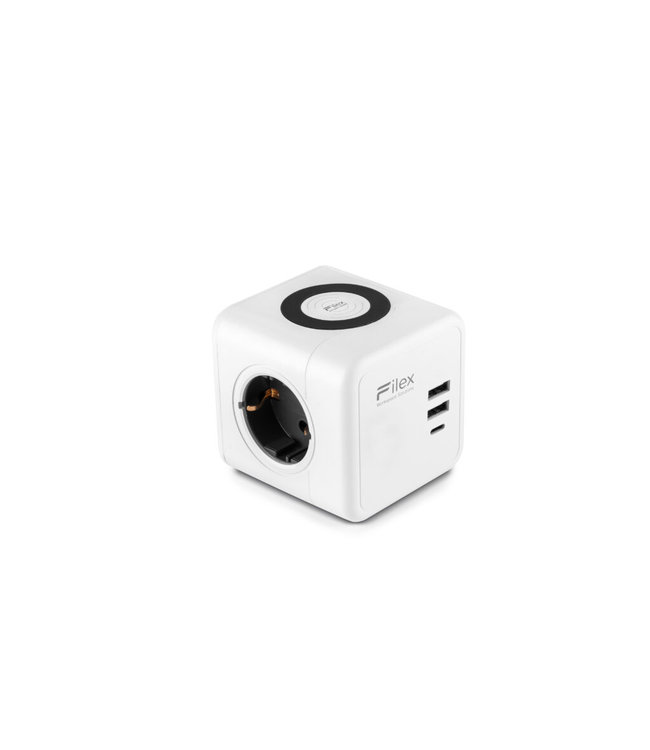 Filex Filex Power Qi - 3x stroom - 2x usb - 1x usb-C - draadloos opladen - wit (Nederlands Product)