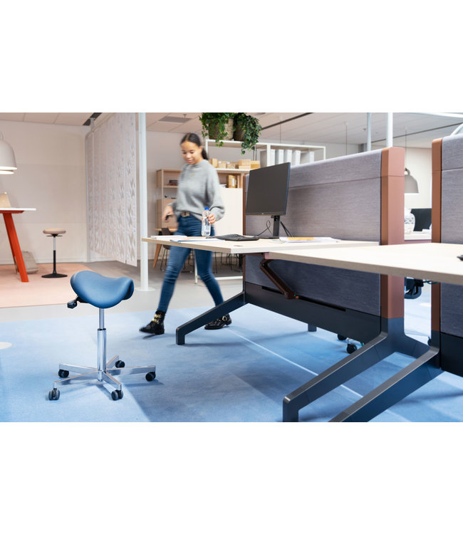 Beta Stoelen Saddle -  Ergonomische Zadelkruk - Blauw- Gepolijst Aluminium Voetplaat - Met Wielen