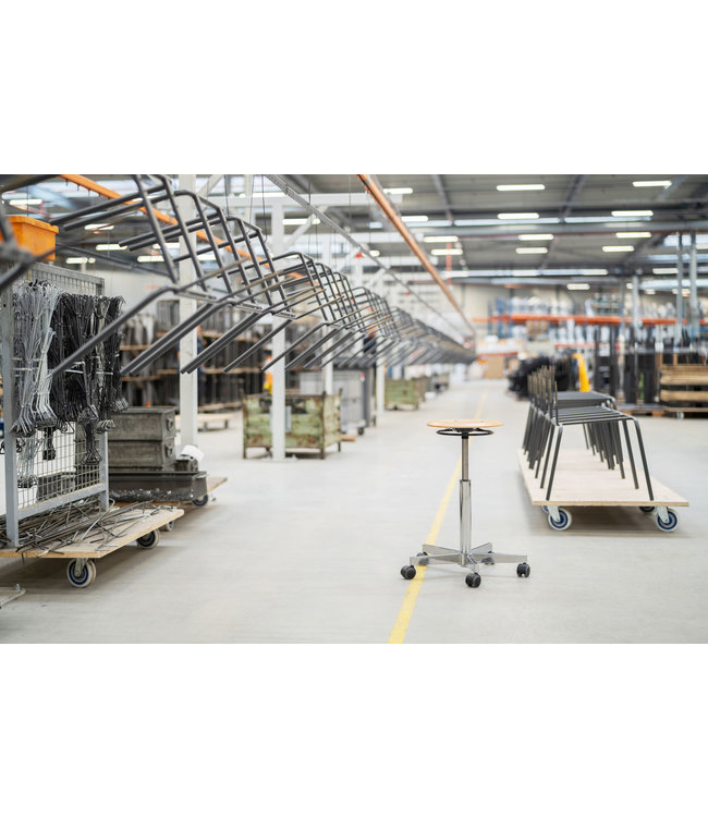 Beta Stoelen Circle -  Ergonomische werkkruk - Zit sta kruk - Houten Beuken - Wielen - Gepolijst Aluminium Voetplaat