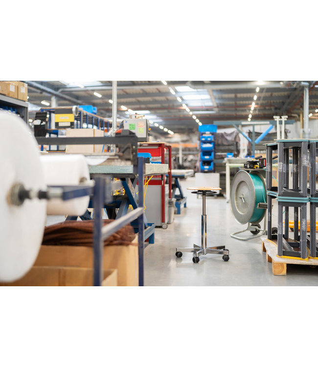 Beta Stoelen Circle -  Ergonomische werkkruk - Zit sta kruk - Houten Beuken - Wielen - Gepolijst Aluminium Voetplaat