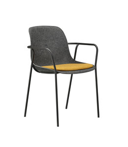 VEPA Felt Fine - PET Stoel Antraciet - Zwart Frame - 100% recycle plastic en staal - Zitting Geel | Oranje - Met Armleggers (Nederlands Product)