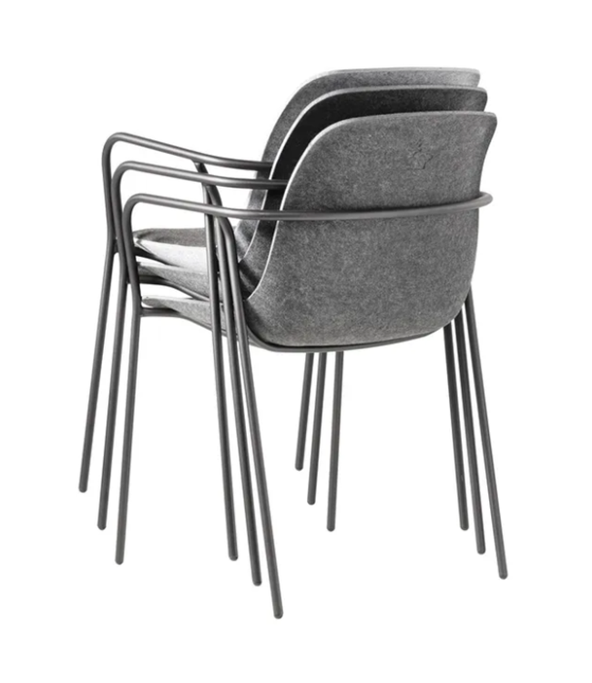 VEPA Felt Fine - PET Stoel Antraciet - Zwart Frame - 100% recycle plastic en staal - Zitting Geel | Oranje - Met Armleggers (Nederlands Product - BUUR Collectie)