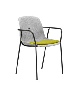VEPA Felt Fine - PET Stoel Lichtgrijs - Zwart Frame - 100% recycle plastic en staal - Zitting Groen - Met Armleggers (Nederlands Product)