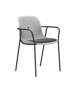VEPA Felt Fine - PET Stoel Lichtgrijs - Zwart Frame - 100% recycle plastic en staal - Zitting Zwart - Met Armleggers (Nederlands Product)