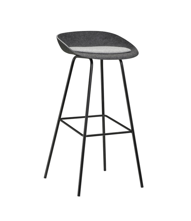 VEPA Felt High - PET Stoel Antraciet - Zwart Frame - 100% recycle plastic en staal - Zitting Grijs (Nederlands Product - BUUR Collectie)