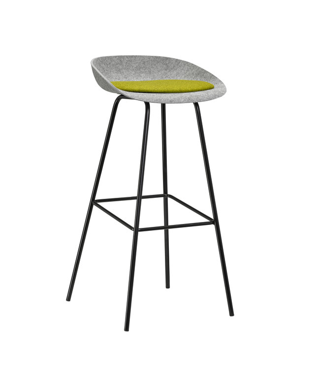 VEPA Felt High - PET Stoel Lichtgrijs - Zwart Frame - 100% recycle plastic en staal - Zitting Groen (Nederlands Product - BUUR Collectie)