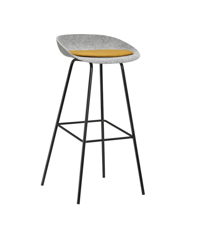 VEPA Felt High - PET Stoel Lichtgrijs - Zwart Frame - 100% recycle plastic en staal - Zitting Geel | Oranje (Nederlands Product - BUUR Collectie)