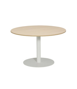 VEPA T60 - Kolomtafel Rond - 100x100 - 74cm hoogte - Eiken Whitewash - Wit Frame (Nederlands Product)