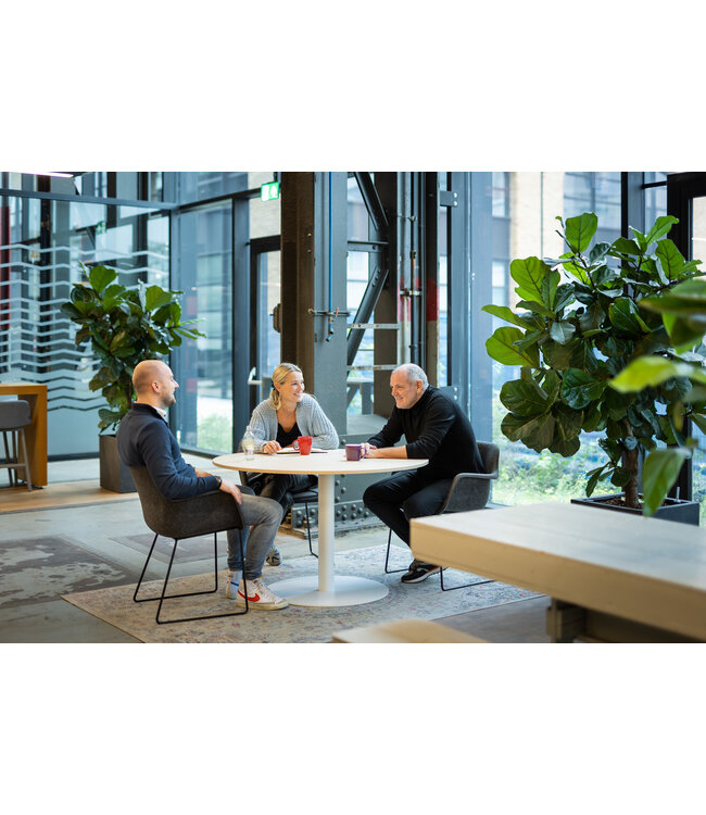 VEPA T60 - Kolomtafel Rond - 120x120 - 74cm hoogte - Wit - Zwart Frame (Nederlands Product - BUUR Collectie)