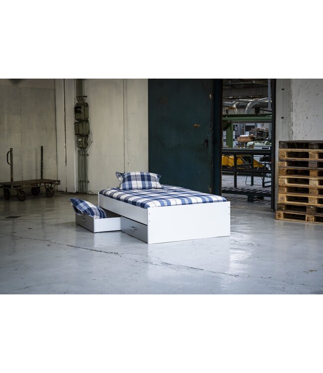 BEUK Bed met opbergruimte | 120x200 | Wit | Inclusief aluminium lades | 2 stuks 83cm diep