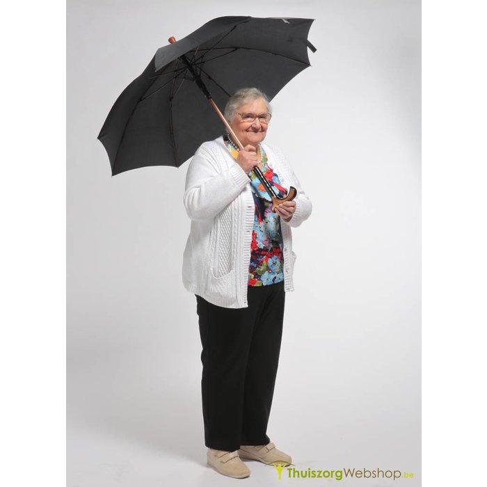 Umbrella/walking stick combination black