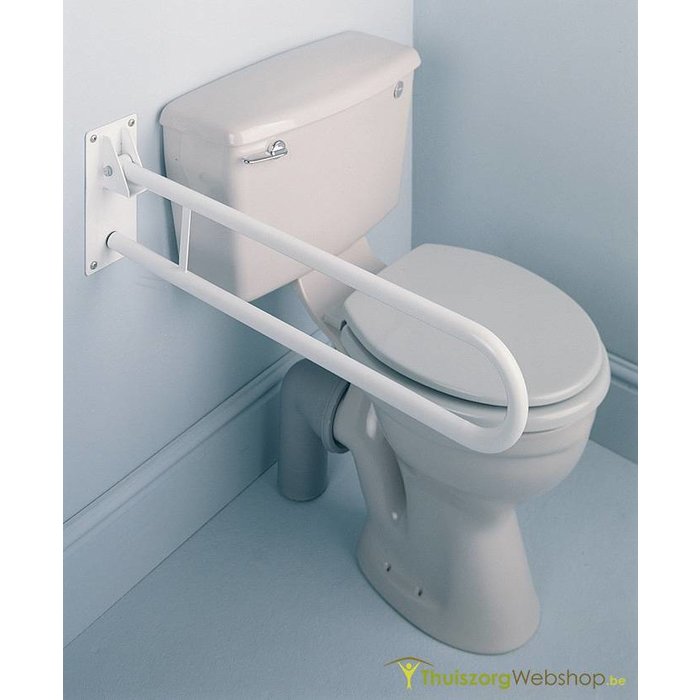 Folding toilet support rail without support foot