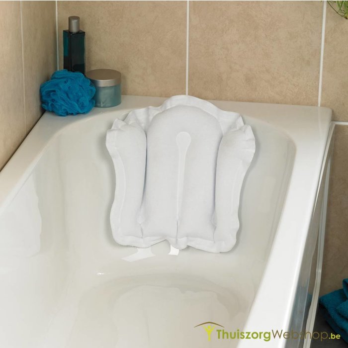 Inflatable pillow for the bath with terry cloth cover