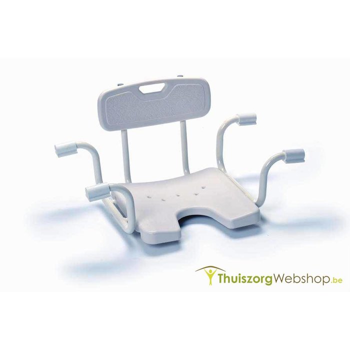 Adjustable hanging bath seat with backrest and recess
