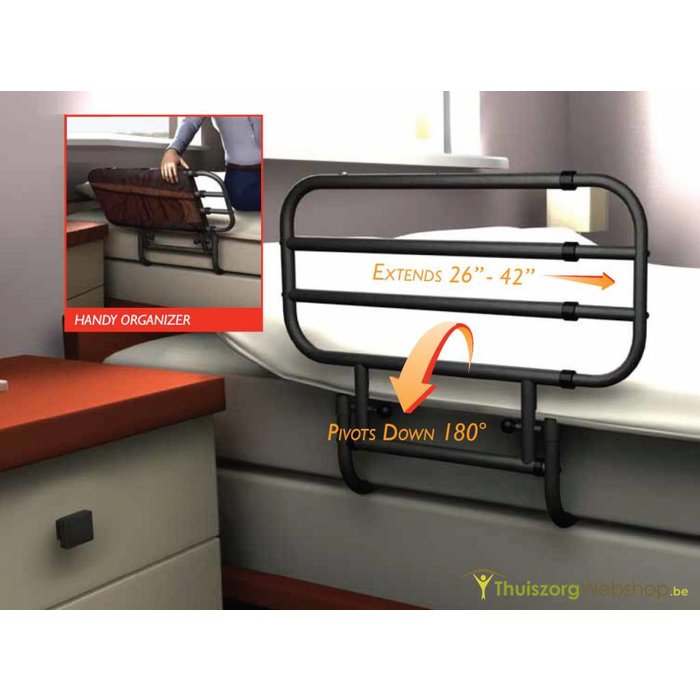 Bed rail - adjustable length and foldable
