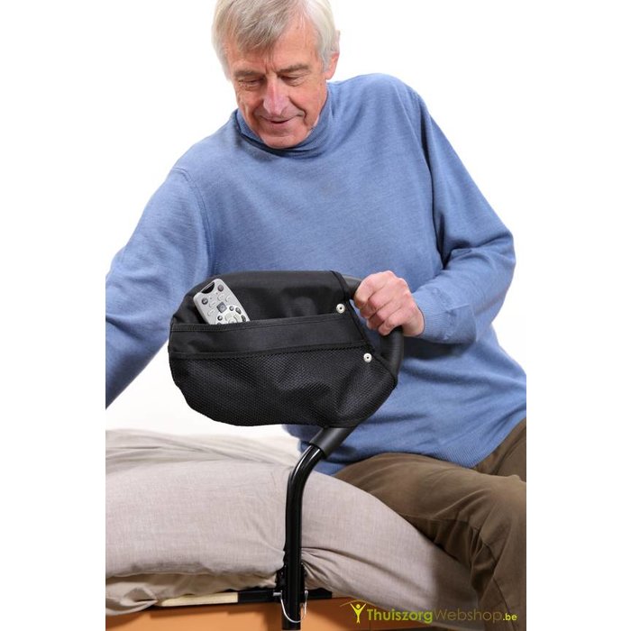 Bed transfer bracket with handy storage bag with 4 compartments