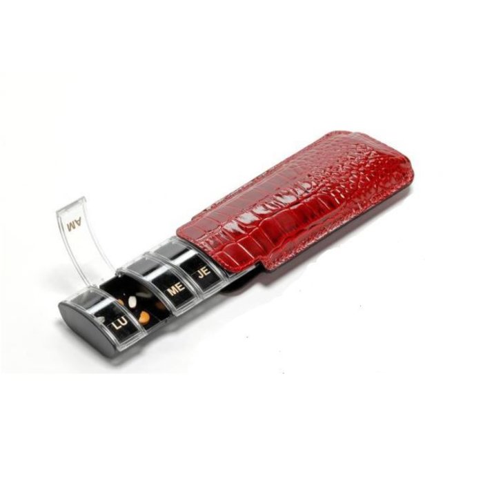 Luxury pill box with leather pouch - Anabox for 1 week, 1 compartment / day
