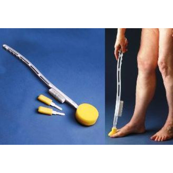 Bath sponge / brush / toe washer with extended handle and exchangeable sponge
