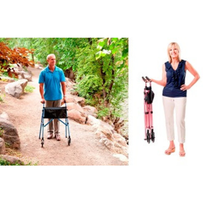Lightweight rollator with 2 wheels and 2 gliders Foldy