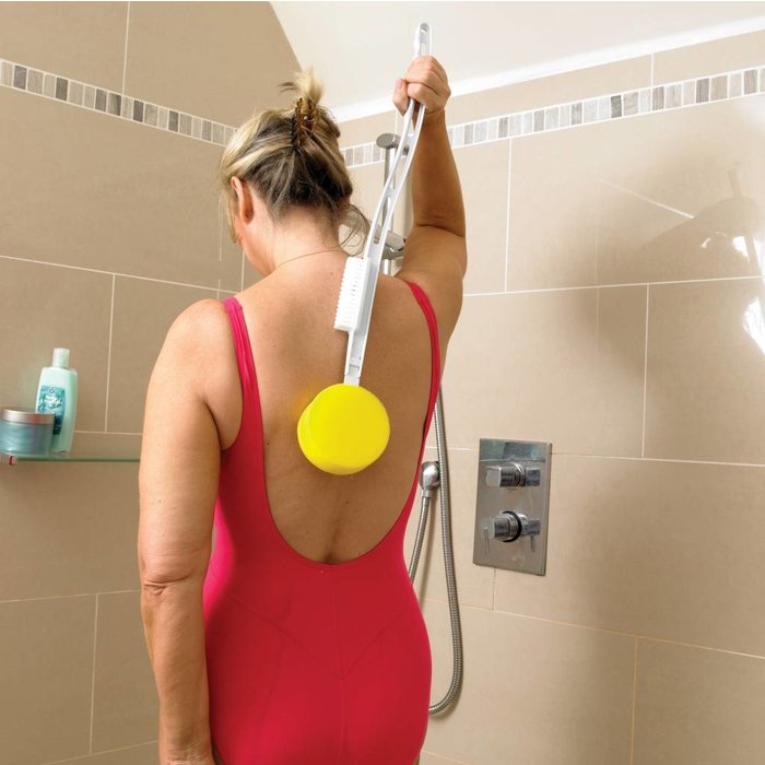 Bath sponge / brush / toe washer with extended handle and exchangeable sponge