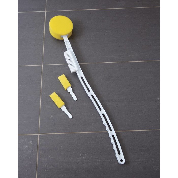 Bath sponge / brush / toe washer with extended handle and exchangeable sponge