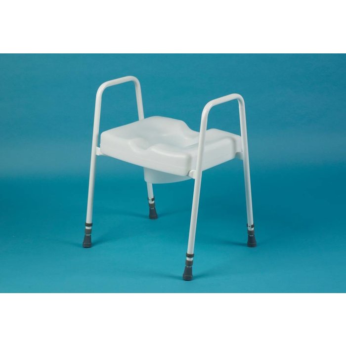 Toilet frame with wide toilet seat