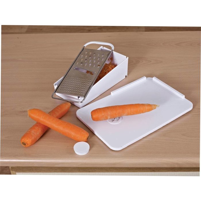 Sandwich board with fixation pins and grater