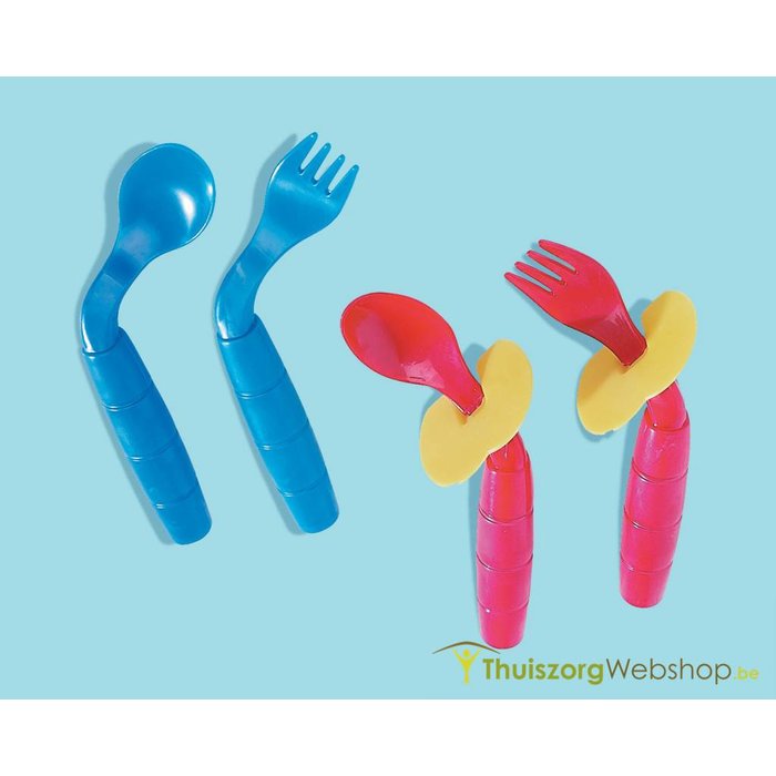 Couverts courbés pour enfants Easi Eaters (cuillère + fourchette) Acheter -  Soins à Domicile Webshop