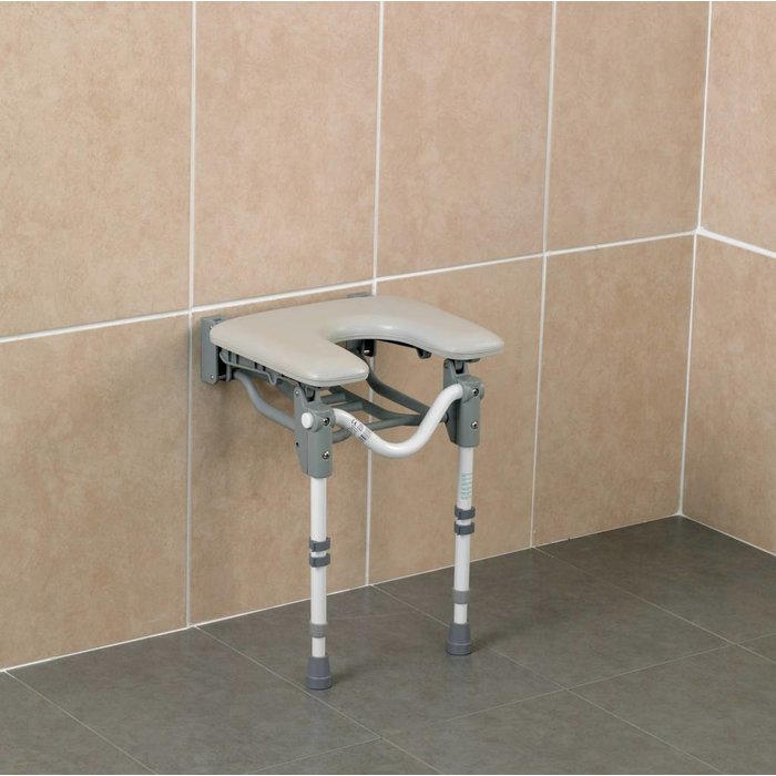 Shower seat with padded seat and floor support