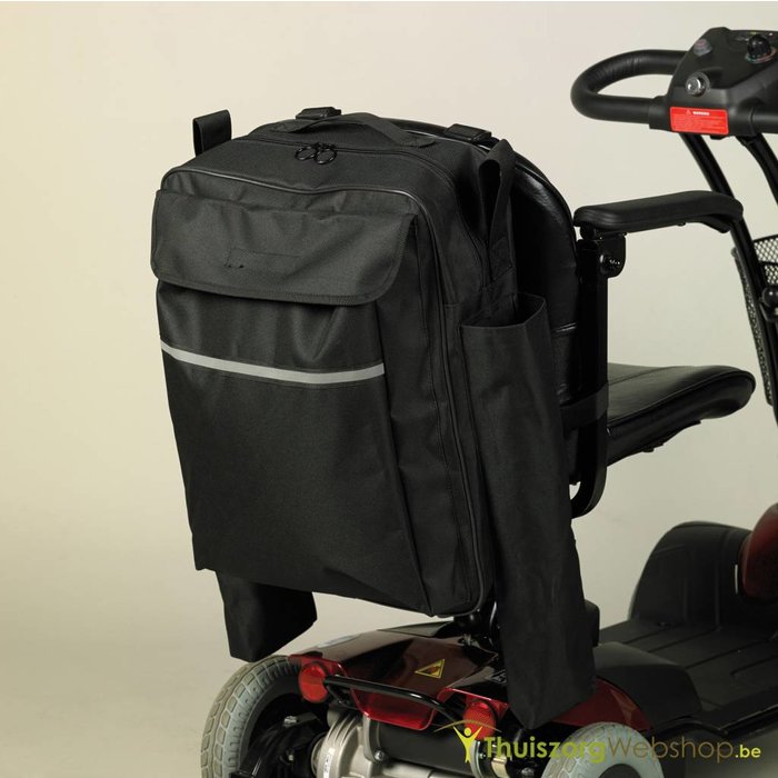 Storage bag for the back of the wheelchair with walking stick pockets