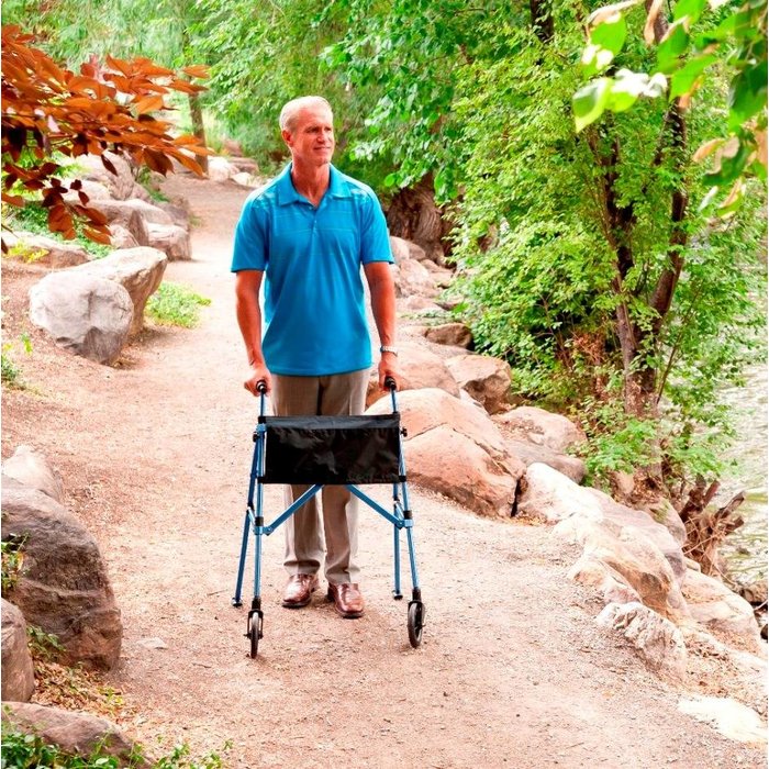 Lightweight rollator with 2 wheels and 2 gliders Foldy