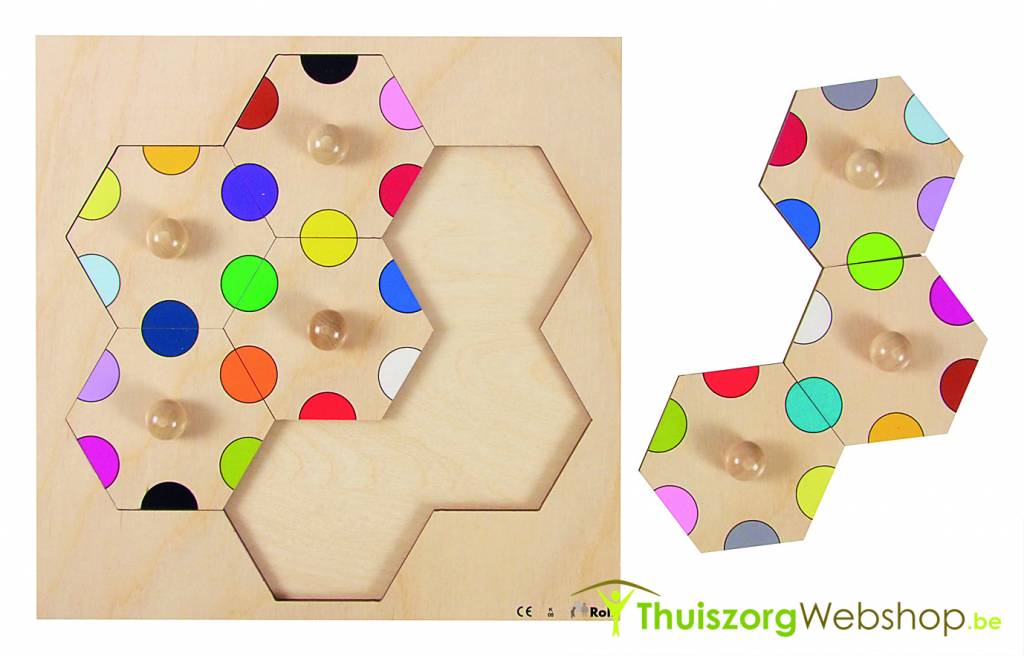 Puzzle incrustation en nid d'abeille avec cercles colorés