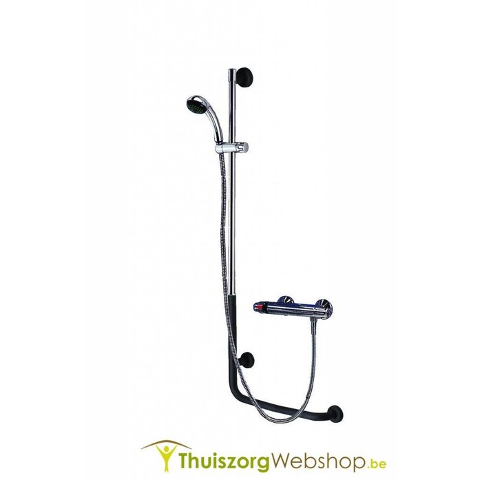 Support mural en forme de L avec pomme de douche et flexible de raccordement