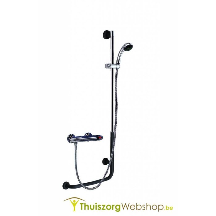Support mural en forme de L avec pomme de douche et flexible de raccordement