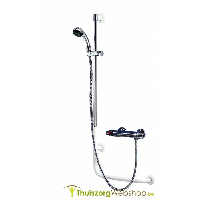 Support mural en forme de L avec pomme de douche et flexible de raccordement