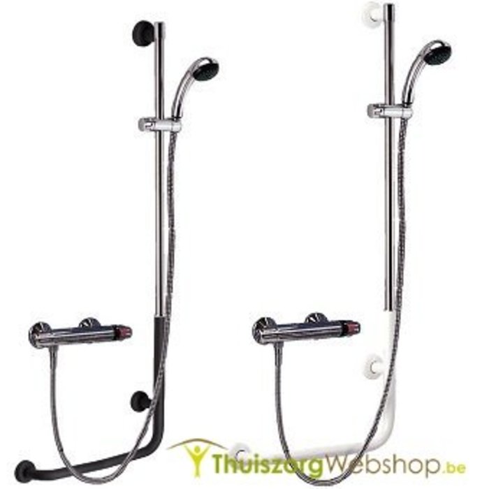 Support mural en forme de L avec pomme de douche et flexible de raccordement