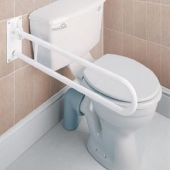 Folding toilet support rail