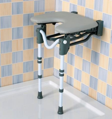 Siège de douche avec siège rembourré et support au sol