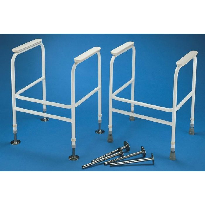 Toilet frame with floor mounting to prevent sliding
