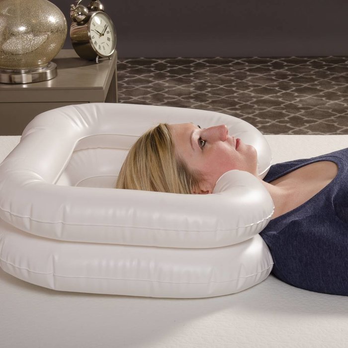Lave-cheveux gonflable pour lit, compact 64 x 52 cm
