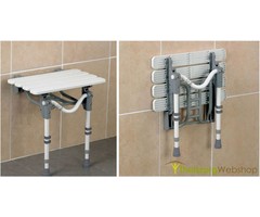 Shower seat with wall mounting and floor support