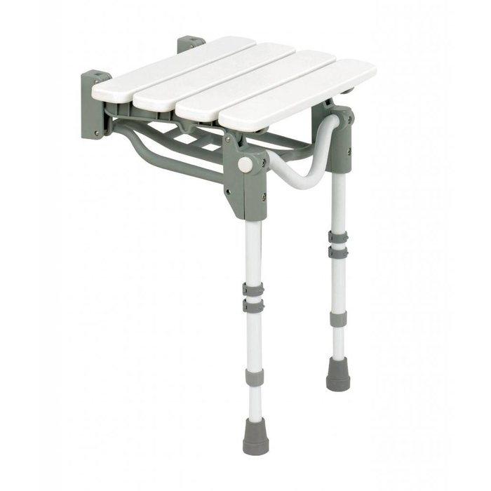 Shower seat with wall mounting and floor support