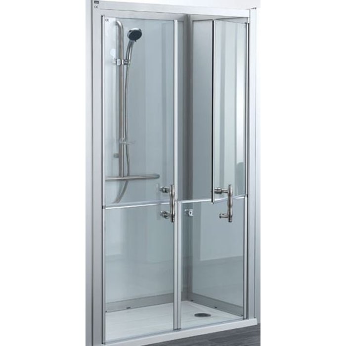 Stainless steel wall bracket in T-shape with shower head and connection hose