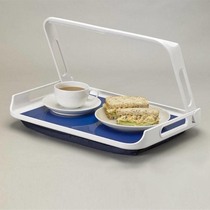 Tray folds away one-handed