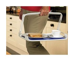 Tray folds away one-handed